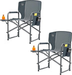 TIMBER RIDGE Lightweight Oversized Camping Chair, Aluminum Directors Chair with Side Table for Outdoor Camping, Lawn, Picnic and Fishing, Supports 400lbs, Gray 2PCS