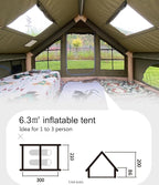 Large Luxury Inflatable Camping Tent Cotton Canvas Tent, Breathable and Waterproof Air Tent with Skylight and Stove Jack Hole for for 4-6-8-10 Person Family Camping