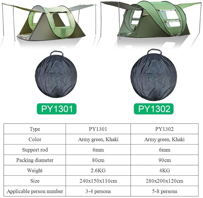 3-4 Person Quick Open Tent Outdoor Automatic Tents Double Layers Large 5-8 Person Family Tent Waterproof Camping Hiking Tent