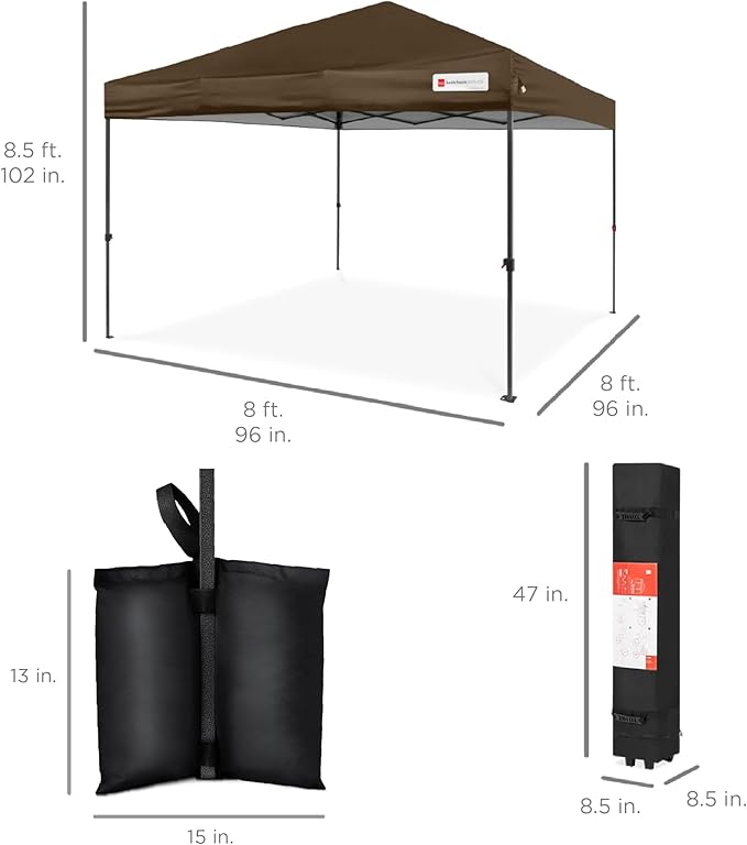 Best Choice Products 8x8ft Pop Up Canopy Tent, Outdoor Shade, 1 Person 1 Minute Set Up, Carry Case, 4 Weight Bags - Brown