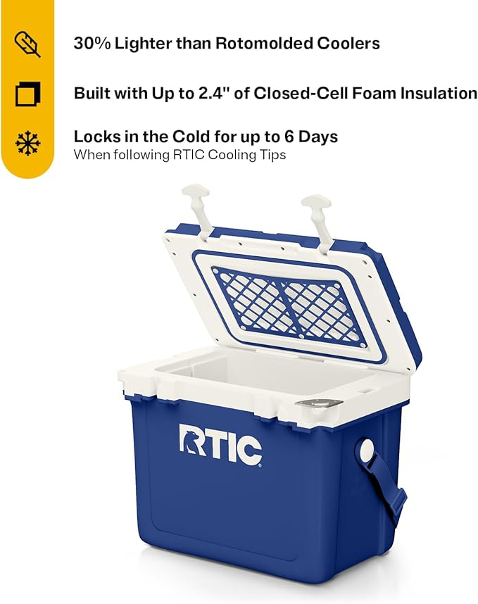 RTIC Ultra-Light 22 Quart Hard Cooler Insulated Portable Ice Chest Box for Drink, Beverage, Beach, Camping, Picnic, Fishing, Boat, Barbecue, 30% Lighter Than Rotomolded Coolers