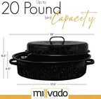 Roasting Pan With Lid, Thanksgiving Turkey Roaster Pan, Extra Large 20 lb Capacity, 19" Granite Oven Roaster Oval Shaped Speckled Enamel on Steel Cookware,for Roasting Turkey, Chicken, Lamb