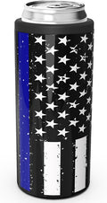 TILUCK Skinny Can Cooler for Slim Beer & Hard Seltzer, Stainless Steel, Doucle-Walled Stainless Steel Insulated Slim Cans, Standard 12 oz (Black U.S. Flag)