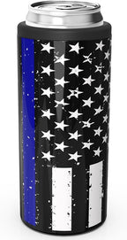 TILUCK Skinny Can Cooler for Slim Beer & Hard Seltzer, Stainless Steel, Doucle-Walled Stainless Steel Insulated Slim Cans, Standard 12 oz (Black U.S. Flag)