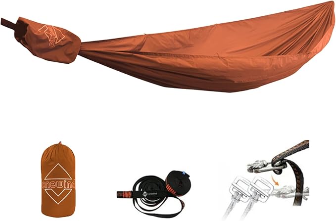 Onewind 11ft Ultralight Camping Hammock, Portable Hammock, 40D 1.7oz Nylon Ripstop with 2 * 12Ft Tree Straps for Camping Hiking Backpacking, 11' x 55" Ember Orange