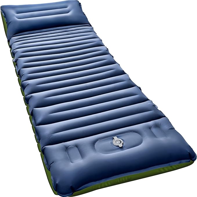 Sleeping Pad for Camping, 5 Inch Extra Thick Camping Sleeping Pad with Pillow Built-in Foot Pump, Lightweight Inflatable Sleeping Mat, Backpacking, Hiking, Tent