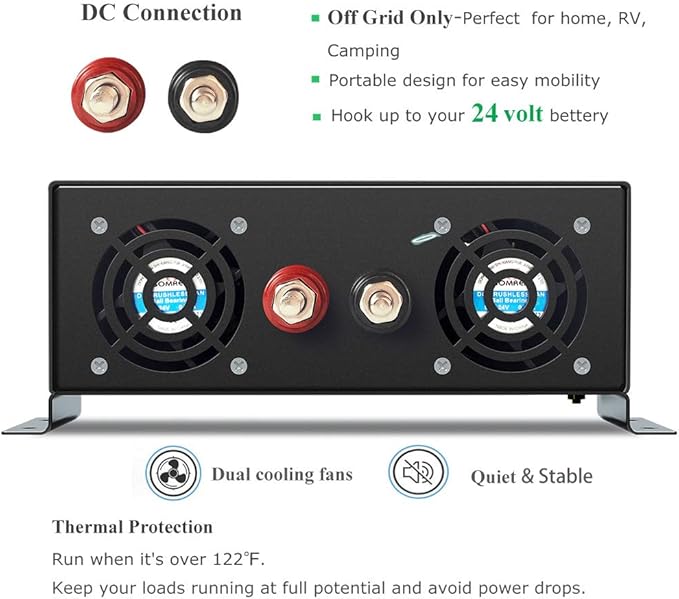 WZRELB 1500W 24V 120V Pure Sine Wave Solar Power Inverter with Remote Control Switch