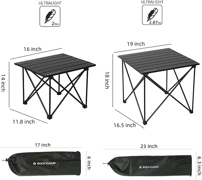 ROCK CLOUD Portable Camping Table Ultralight Aluminum Camp Table Folding Compact Beach Table for Camping Hiking Backpacking Outdoor Picnic, Reinforced Small