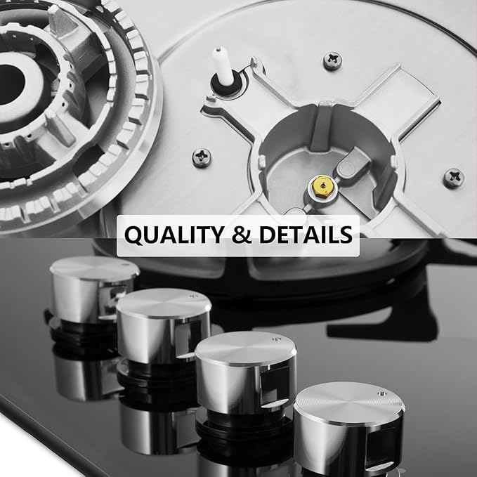 Gas Stove Top 4 Burner, Propane Gas Cooktop, LPG/NG Dual Fuel Convertible Stove Top with Thermocouple Protection, Built-in/Countertop