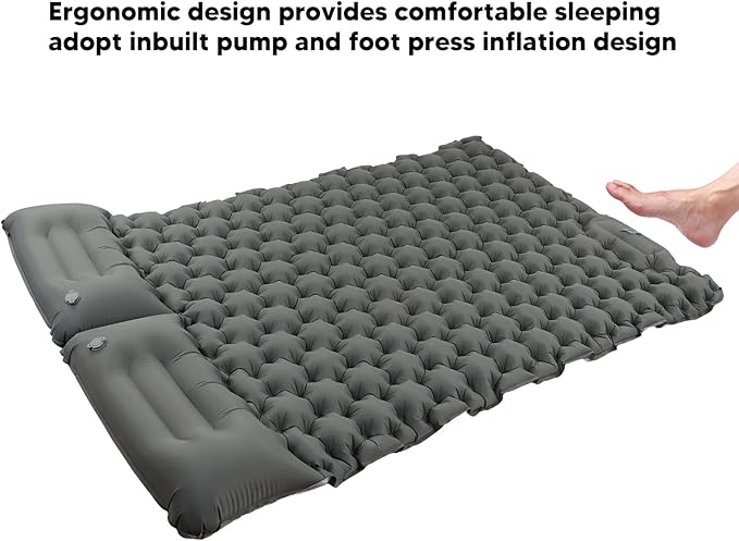 Camping Sleeping Pad Gray Waterproof Nylon Ergonomic Support Foot Press 60S Inflating Sleeping Mat for Outdoor Camping