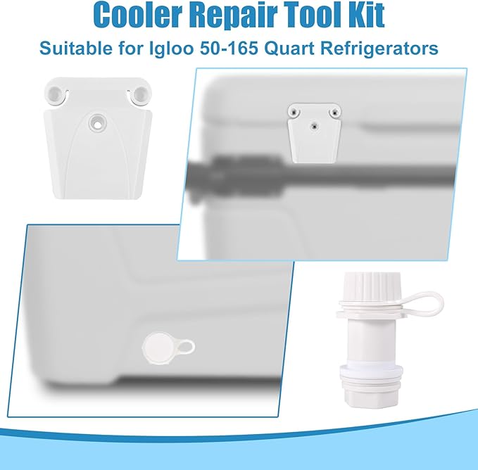 Cooler Repair Kit for Igloo 50-165 Quart Ice Chest, Drain Plug Latch Posts Screws Replacement Parts Set Cooler Accessories for Repair and Maintenance