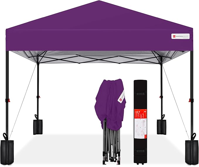 Best Choice Products 8x8ft Pop Up Canopy Tent, Outdoor Shade, 1 Person 1 Minute Set Up, Carry Case, 4 Weight Bags - Amethyst Purple