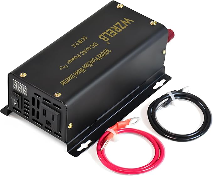 WZRELB 300W Pure Sine Wave Power Inverter 600W Peak DC 48V to 110V AC Car Adapter Off Grid with LED Display