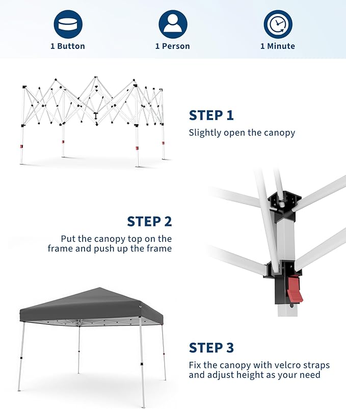 Canopy Tent, GarveeLife 10X10 FT Pop Up Canopy Outdoor Instant Tent Slant Legs with Carrying Bag, Portable Gazebo Shelter for Patio Deck Garden Beach - 8X8 FT Canopy Cover (Gray)