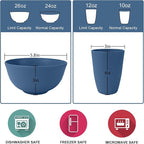 Wrova 40Pack plates and bowls sets for kids - Unbreakable wheat straw dinnerware sets service for 8 - Alternative plastic 40pcs dishes for kitchen, camping and indoors dinning - (Blue)
