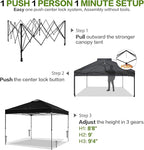 12'x12' Pop Up Canopy Tent with 1 Sidewall and 6 Pockets, One Push Setup, Instant Shade Tent with Vented Roof for Beach Patio Outdoor, Case, 8 Stakes, 4 Ropes, 4 Sandbags (Black, 12x12)
