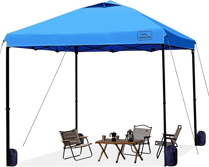 KAMPKEEPER 10x10 Pop Up Commercial Canopy Tent - Waterproof & Portable Outdoor Shade with Adjustable Legs, Air Vent, Carry Bag & Sandbags (Light Blue)