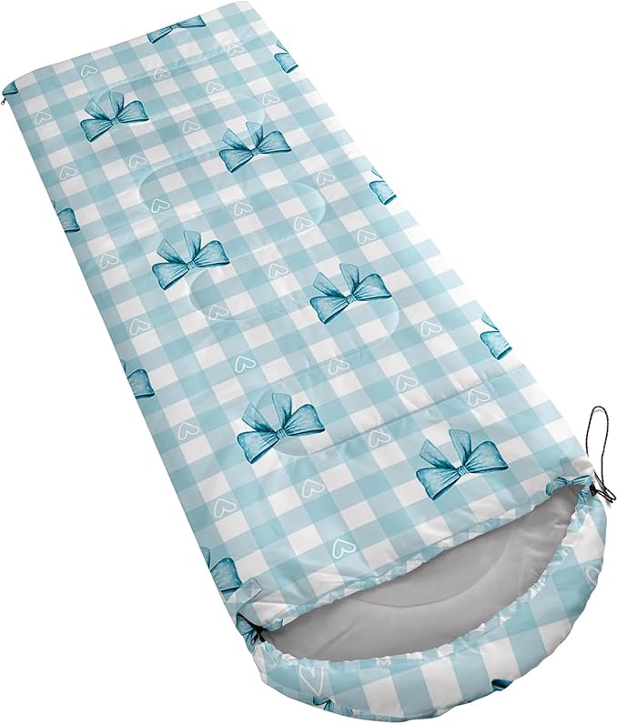 Colorful Bow Sleeping Bag, 3 Season Warm Cool Weather, Hand Drawn Bow Camping Sleeping Bag for Adult, Cute Bowknot Camping Backpacking for Outdoor Traveling Hiking Hunting Gear Equipment