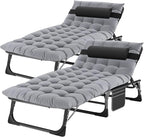 ABORON 5 Positions Camping Cots for Adults,Outdoor Folding Sleeping Cot/Mat,Folding Chaise Lounge Chair with Pillow,Portable Reclining Chair for Beach Lawn Camping Pool,Sunbathing Chairs
