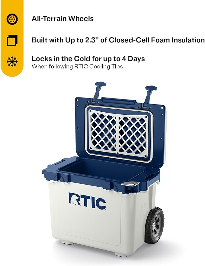 RTIC 22 QT Ultra-Light Wheeled Cooler with Handle, Hard Insulated Portable Ice Chest Box for Beach, Drink, Beverage, Camping, Picnic, Fishing, Boat, Barbecue