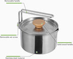 Camp Kettle, 1L Camping Pot with Foldable Handle, 304 Stainless Steel Camping Kettle for Outdoor Cooking, Backpacking Pot for Campfire, Stove - Ideal Portable Cookware for Camping, Hiking, Picnic