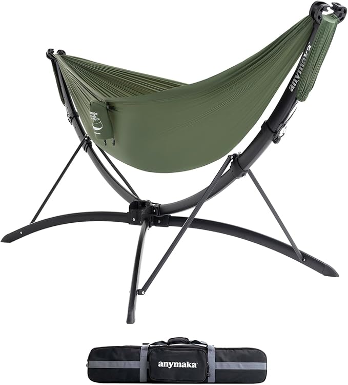 anymaka Set Up in 3 Seconds Hammock Stand - 550 LBS Capacity - Portable Hammock Stand Stable on Any Terrain, Weather Resistant Forest Green