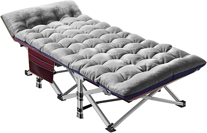 ABORON Folding Camping Cot W/Mat for Adults, Heavy Duty Outdoor Bed with Carry Bag,1200 D Layer Oxford Travel Camp Cots