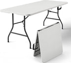 Folding Table 6FT Heavy Duty Plastic Table with Handle, Foldable&Portable, Fold-in-Half Utility Tables for Outdoor, Dining, Wedding, Events, Indoor, Picnic, Camping, Party, White