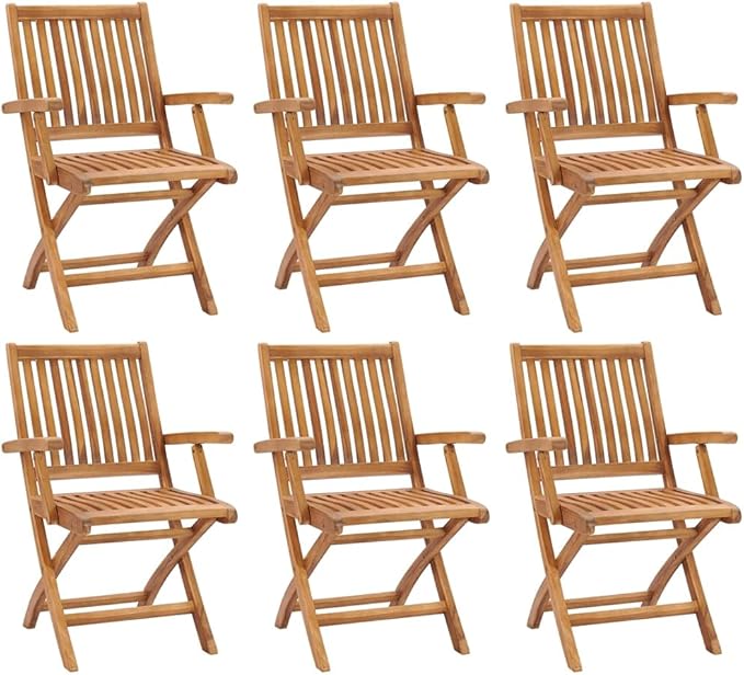 Folding Patio Chairs 6 pcs,Bistro Table and Chairs Outdoor,Pool Lounge Chairs,Tanning Chairs for Outside,Portable Camping Chair,for Porch, Patio, Lawn, Garden, Backyard, Deck, Solid Teak Wood