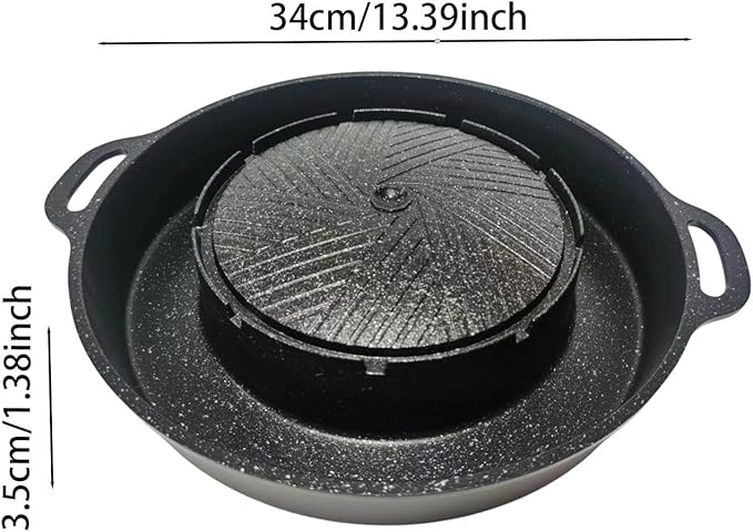 Round Grill Pan 2 in 1 Hotpot and Grill Barbecue Griddle Outdoor Barbecue Meat Tray Hot Pot BBQ Stoves for Travel Home Camping, S
