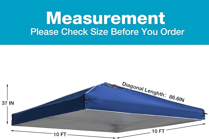 10x10 Canopy Replacement Top Cover with Air Vents for ez up Pop up Canopy Gazebo Tent with Adjustable Straps, Waterproof & Anti-UV for Outdoor Shade (Frame Not Included) (Navy Blue)