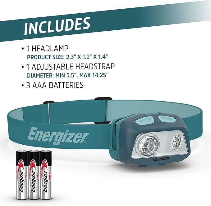 Energizer HDL40 LED Headlamp, Great Hands-Free Light for Outdoors, Multi-Colored Waterproof Headlamp Flashlight with Red Mode, 3 AAA Batteries Included