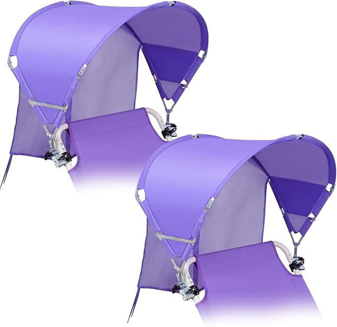 Universal Chair Umbrella Canopy, UPF 50+ Chair Sun Shade Attachment with Adjustable Clamp Fits Most Brands’ Beach, Camping, Lawn, Wheelchair, Tanning, Zero Gravity, Lounge, Fishing Chairs, 2 Pack