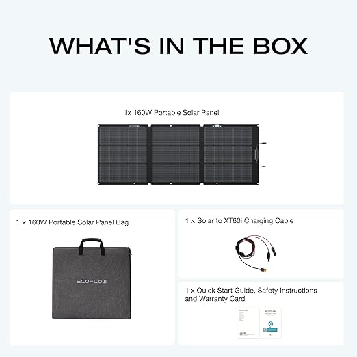 EF ECOFLOW 160 Watt Portable Solar Panel for Power Stations, 25% High Conversion Efficiency Foldable Solar Panel with Adjustable Kickstand IP68 Waterproof for Outdoor Camping RV, NextGen Version