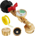 Propane Refill Adapter for 1 Lb. Tanks, Propane Adapter 20lb to 1lb Converter with On/Off Valve and Tank Gauge, for BBQ Grill Stove Camping with 2 Bottle Caps for Refillable 1 lb Cylinder, Solid Brass