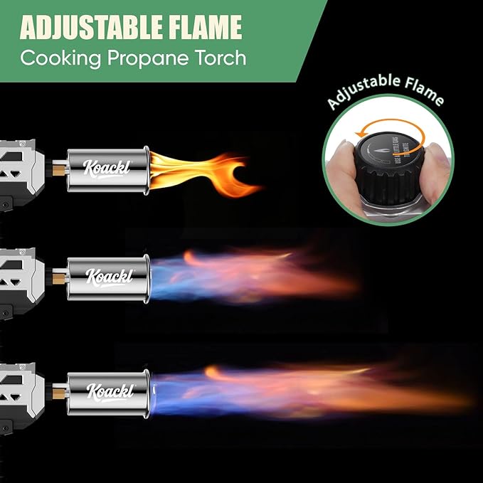 Powerful Propane Torch Gun, Kitchen Torch with Adjustable Flame, Flamethrower Blow Torch Gun Gas Welding Kits for BBQ, Searing, Camping & Charcoal Torch Lighter(Tank Not Included)