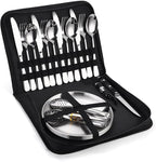 Flatware Silverware Set, 20-piece Outdoor Camping Stainless Steel Cutlery, Forks, Spoons, Plates, Food Clips, Portable Cutlery Bag Set, Tableware Cutlery Set (Color : Rose Gold, Size : 4Set
