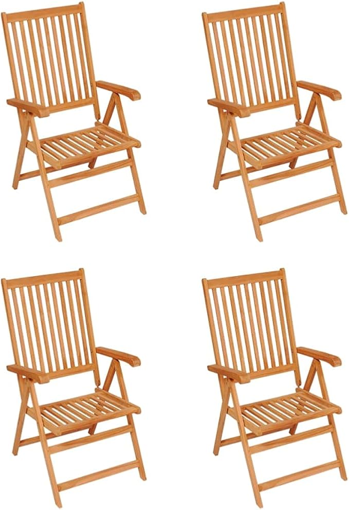 Patio Chairs 4 pcs,Outdoor Folding Chair,Lounge Chair,Portable Camping Chair,Tanning Chairs for Outside,Garden Chair,for Outdoor Patio, Campsite, or Yard, with Green Cushions Solid Teak Wood
