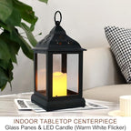 Bright Zeal 2-Pack 9.5" Vintage Decorative Candle Lantern with LED Flickering Flameless Candle (Black, 8hr Timer) - Indoor Hanging Lanterns Decorative Lanterns Battery Powered LED Candle Timer Candle