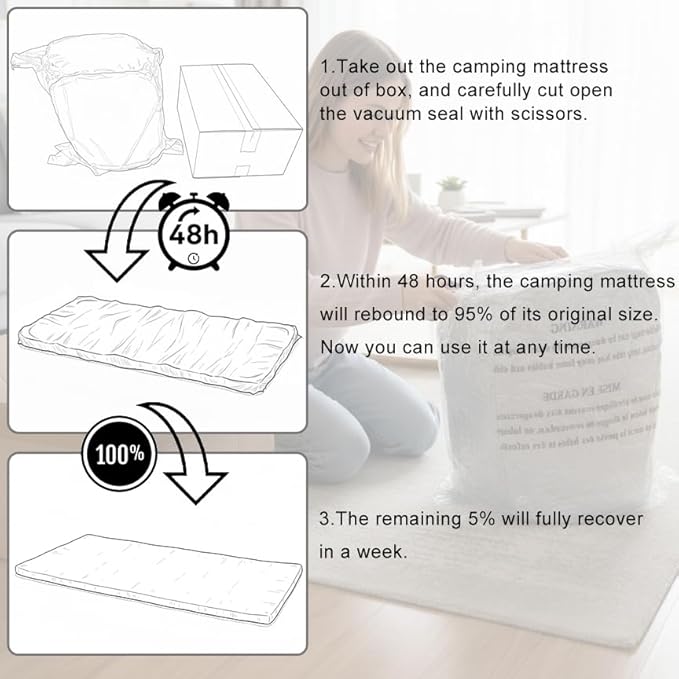 Foam Camping Mattress - Portable Sleeping Pad for Camping, Tent, Car & Floor - Washable Cover & Roll Up Travel Bag - Cot Mattress for Travel & Guests