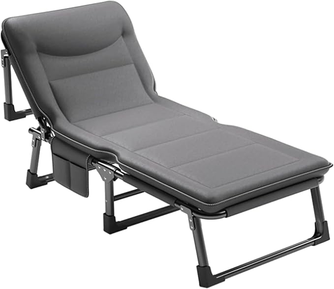 Camping Cot Built-in Headrest, 4-Position Folding Chaise Lounge Chair, Lightweight Tent Cot, Portable Folding Bed for Sleeping