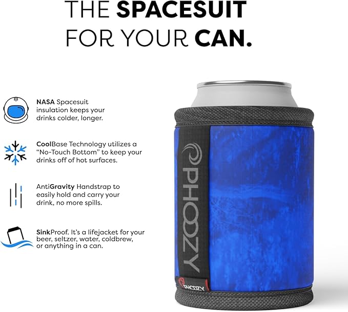 PHOOZY Insulated Can Cooler for 12oz Cans with NASA-Inspired Technology - Patented Can Cooler That Keeps Drinks Cold 10x Longer - Lightweight for Outdoor Adventures - Blue