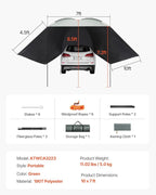 VEVOR Versatility Camping Tent, Auto Canopy Sun Shade UV50+ PU3000mm, Car Tailgate Sun Shelter for Truck Bed, SUV, RV, Van, Trailer and Overlanding, Portable Teardrop Awning Canopy Tear Resistant Tarp