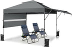 Tangkula 10x17.6 Ft Pop Up Canopy with Adjustable Dual Awnings, 2 Tier Outdoor Canopy Tent with 8 Stakes, 4 Ropes, 4 Sand Bags, Wheeled Bag, Easy Setup Instant Tent for Patio, Market, Picnic