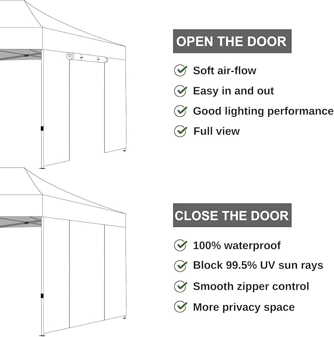 COOSHADE Instant SunWall 8x8 SideWall for Pop up Canopy Tent, 1 Pack Door Wall Only, White