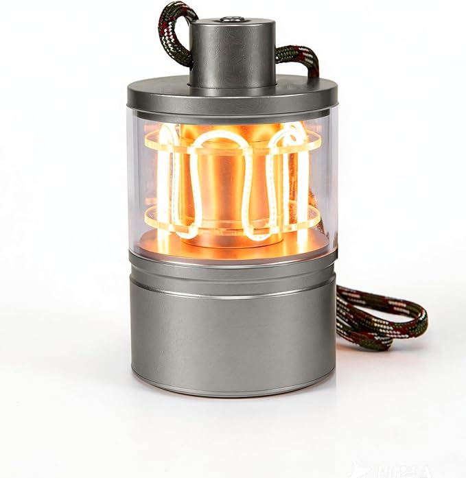 Aluminum Camping Lantern, Rechargeable Ambient Lantern with Paracord Handle & Smooth Dimming, Portable Warm Light for Indoor/Outdoor, Bedroom, Hiking and Emergency, 4'' x 2.4''