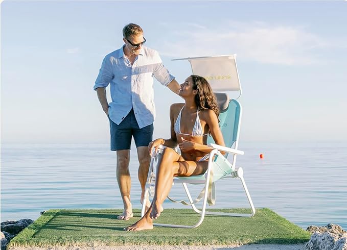 SUNFLOW The Tall Sand Dune Premium Beach Chair, Portable, Rust-Resistant, Adjustable Reclining Lounger with UPF 50+ Sun Shade and Drink Holder for The Ultimate in Comfort - Sky Blue