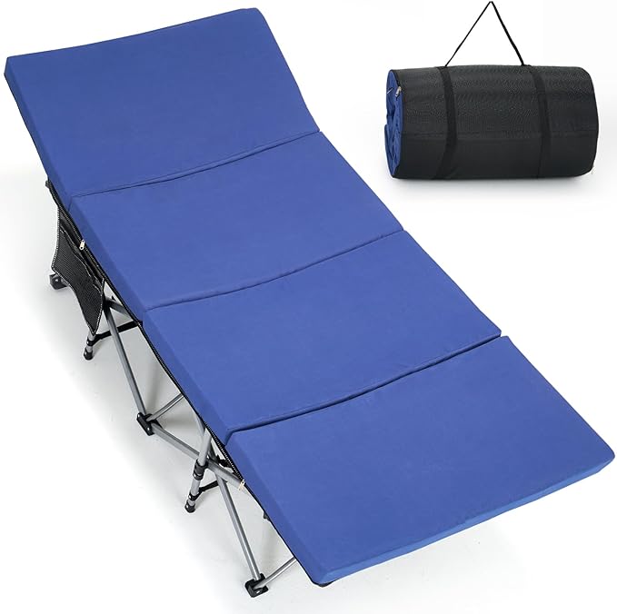 ABORON XXL Camping Cot with 2in Memory Foam Trifold Mattress, 900LBS Heavy Duty Sleeping Cot for Adults, Extra Wide Sleeping Cot, 1200D Double Layer Oxford Cot for Camping, Guest, Office Nap