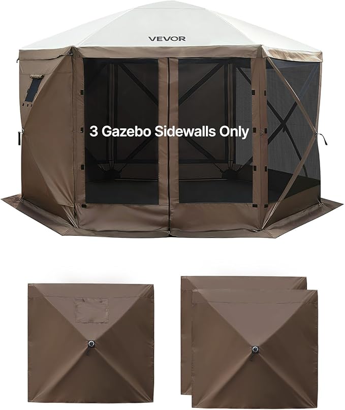 VEVOR 12x12ft Pop Up Gazebo Sidewalls with Window, 3 Solid Waterproof Panels, UV Protection, Wind & Sun Privacy Walls for Outdoor Events, Compatible with Clam, Escape & COBIZI Gazebo Screen Shelters