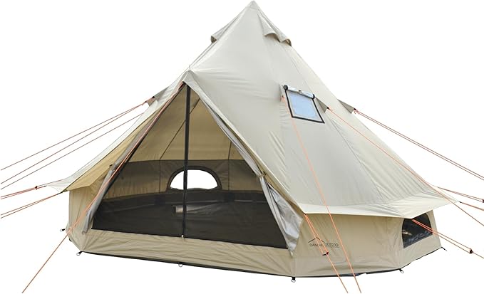 DANCHEL OUTDOOR B2A Portable Bell Tent No Center Pole, 4 Season Yurt with Stove Jack Spacious Interior for 4/8 Person Camping Hiking Glamping 300D Oxford Nylon,13ft/16.4ft Khaki